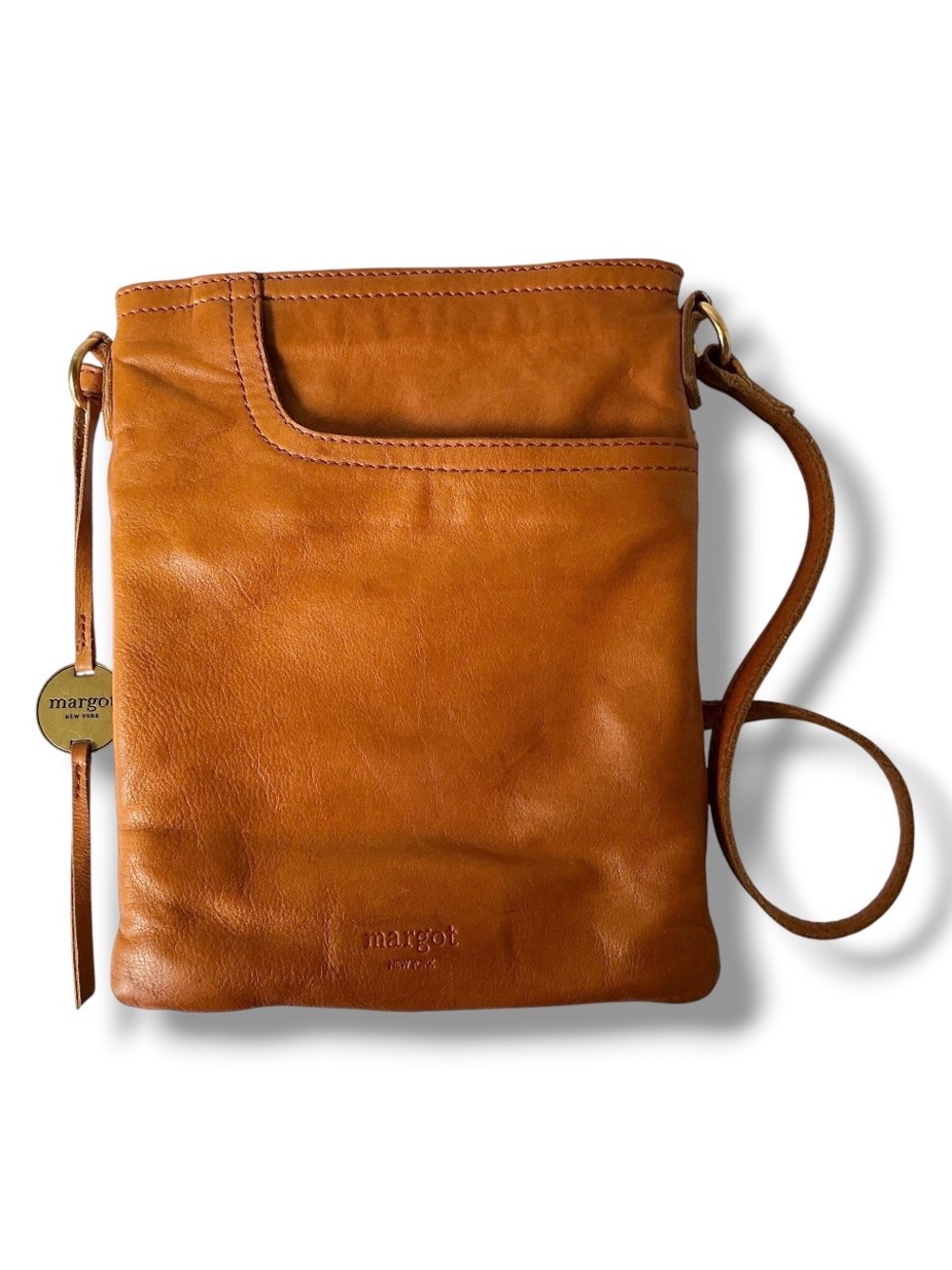 Margot New York The Leather Split Pocket Crossbody in Cognac